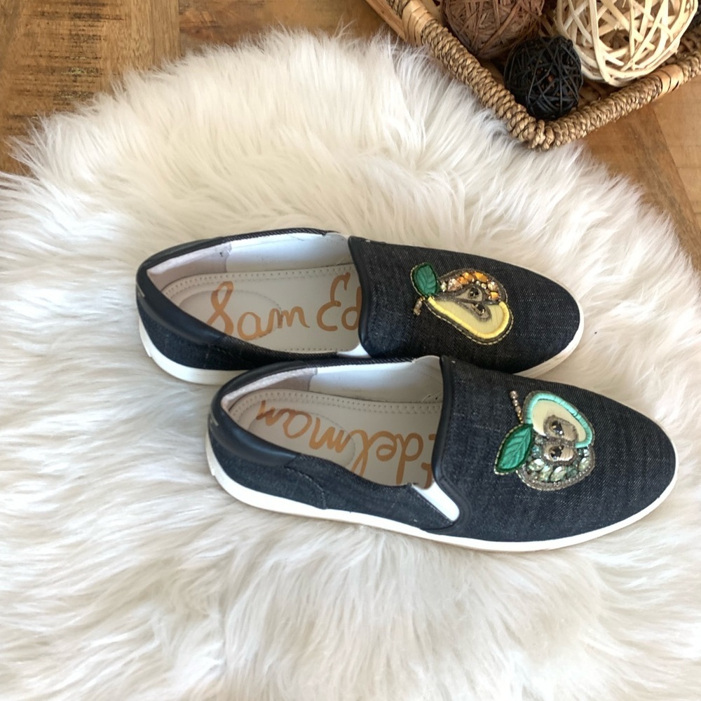 SAM EDELMAN Evelina Pear Apple Jeweled Embroidered Sneaker Women 9.5 - Picture 3 of 10